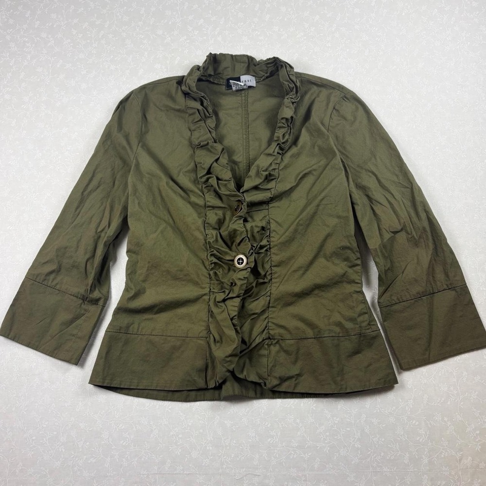 Vintage Contrast Olive Green Ruffle Jacket — Size S